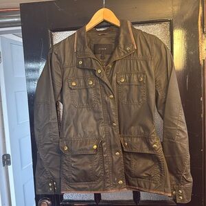 J. Crew Women's Green Twill Jacket‎ S Resin-Coated Casual Long Sleeve